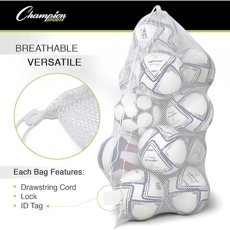 Bolsa de equipo deportivo de malla de campeón, juego de 6, 24x48 pulgadas: bolsa multipropósito, nylon save sortadring con bloqueo y etiqueta de identificación para bolas, playa, lavandería