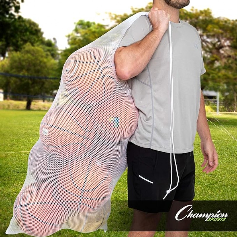 Bolsa de equipo deportivo de malla de campeón, juego de 6, 24x48 pulgadas: bolsa multipropósito, nylon save sortadring con bloqueo y etiqueta de identificación para bolas, playa, lavandería