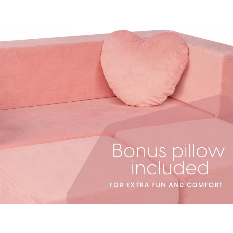 Milliard Kids Couch - Sofá modular para niños para niños pequeños y bebés, muebles de dormitorio/sala de juegos (rosa) con almohada adicional