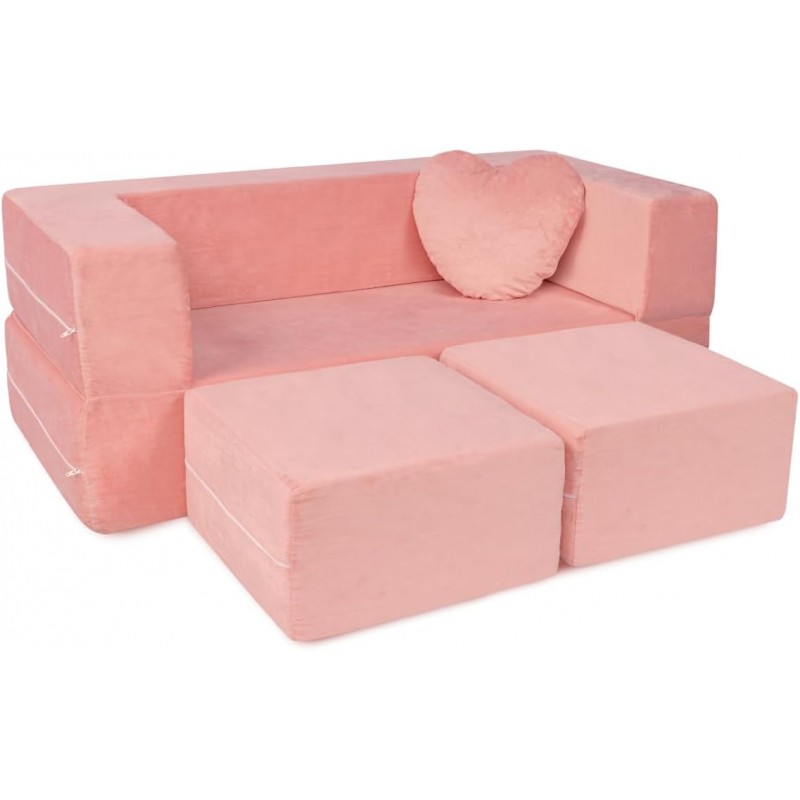 Milliard Kids Couch - Sofá modular para niños para niños pequeños y bebés, muebles de dormitorio/sala de juegos (rosa) con almohada adicional