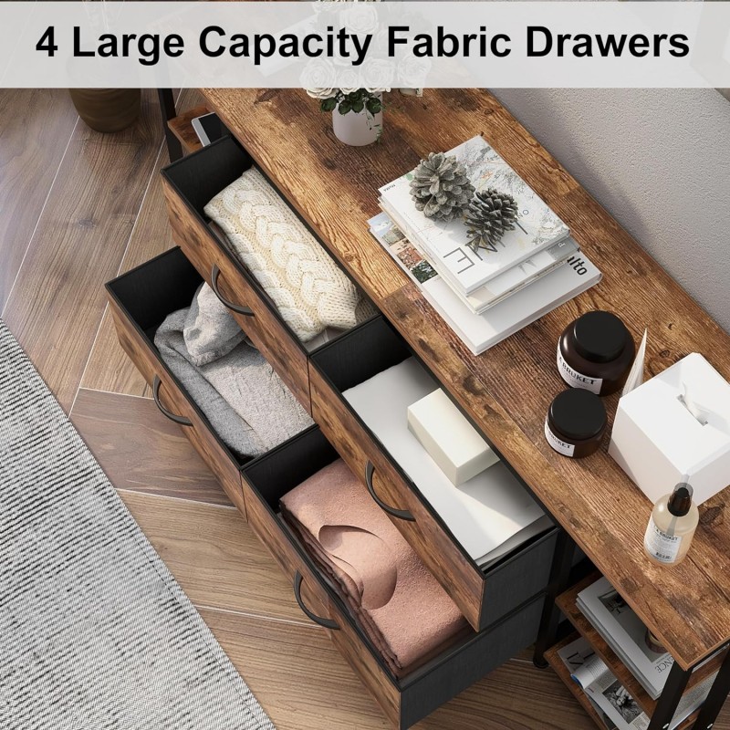 EXOTICA Soporte de esquina para TV para sala de estar con 4 cajones y toma de corriente Centro de entretenimiento de esquina industrial para televisores de hasta 65 pulgadas Mesa consola de esquina de granja 