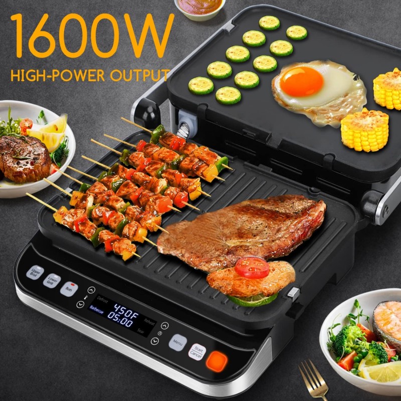 Taylor Swoden Sandwichera Panini Press 10 en 1, Parrilla Eléctrica Interior de 1600 W con Placas Antiadherentes de Doble Cara, Pantalla Táctil LED, Control de Temperatura Independiente, Abre 180 Grados, Acero Inoxidable