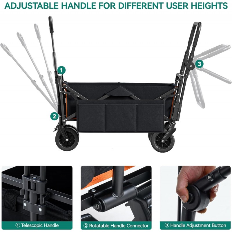 YITAHOME Carro plegable grande con toldo extraíble, carro plegable para exteriores resistente con asas ajustables y ruedas giratorias flexibles, carro utilitario para camping, compras, deportes, playa, color negro