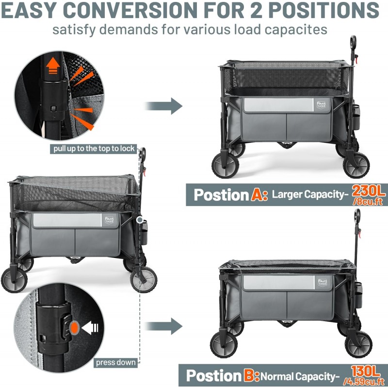 TIMBER RIDGE Carrito plegable para exteriores, carrito de servicio pesado para acampar, patio, compras, jardín, con bolsa lateral, portavasos, gris, extra grande