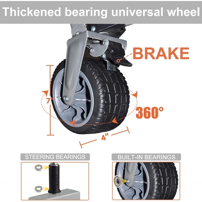 Carro plegable extra grande, carro plegable con capacidad de 240 litros, carga de peso de 480 libras, carro utilitario de comestibles resistente con ruedas todoterreno, negro con gris