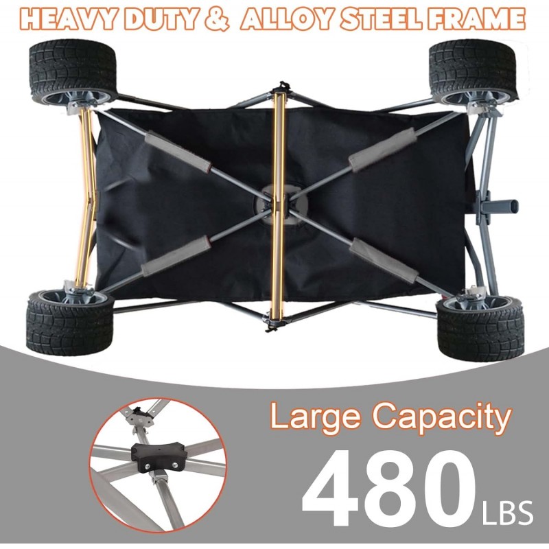 Carro plegable extra grande, carro plegable con capacidad de 240 litros, carga de peso de 480 libras, carro utilitario de comestibles resistente con ruedas todoterreno, negro con gris