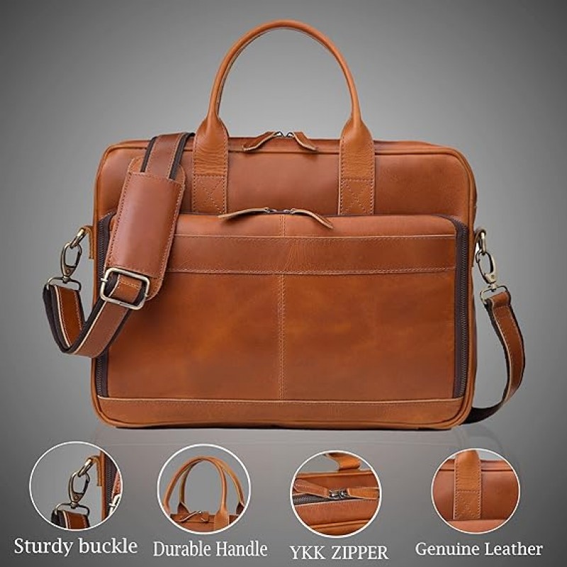 VC VINTAGE COUTURE Maletín de cuero para hombre Bolsos de cuero para computadora portátil para hombres y mujeres Bolso bandolera de viaje