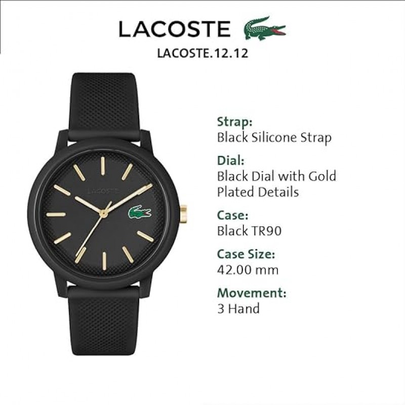 Lacoste Reloj cronógrafo de silicona para hombre 12.12