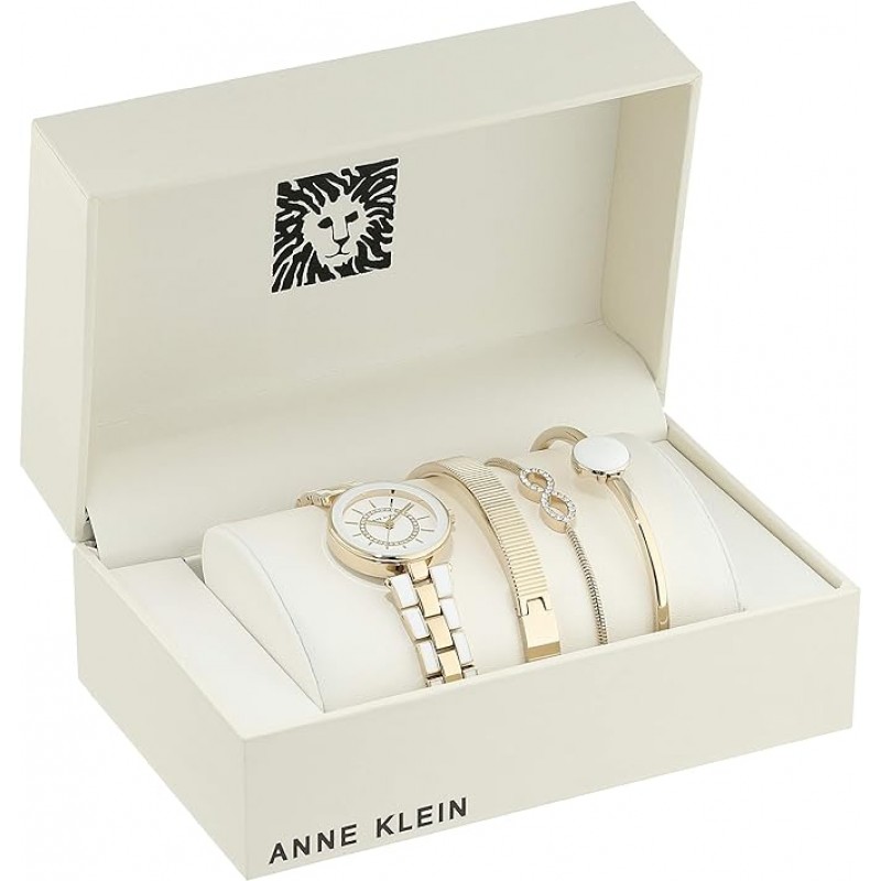 Anne Klein Juego de pulsera y reloj premium con detalles de cristal para mujer