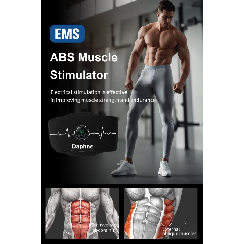 Daphne Estimulador ABS, Tónico Muscular Estimulador Ab, Estimulador Muscular Eficaz para Abdomen, Brazos, Piernas, Cinturón de Tonificación Abdominal