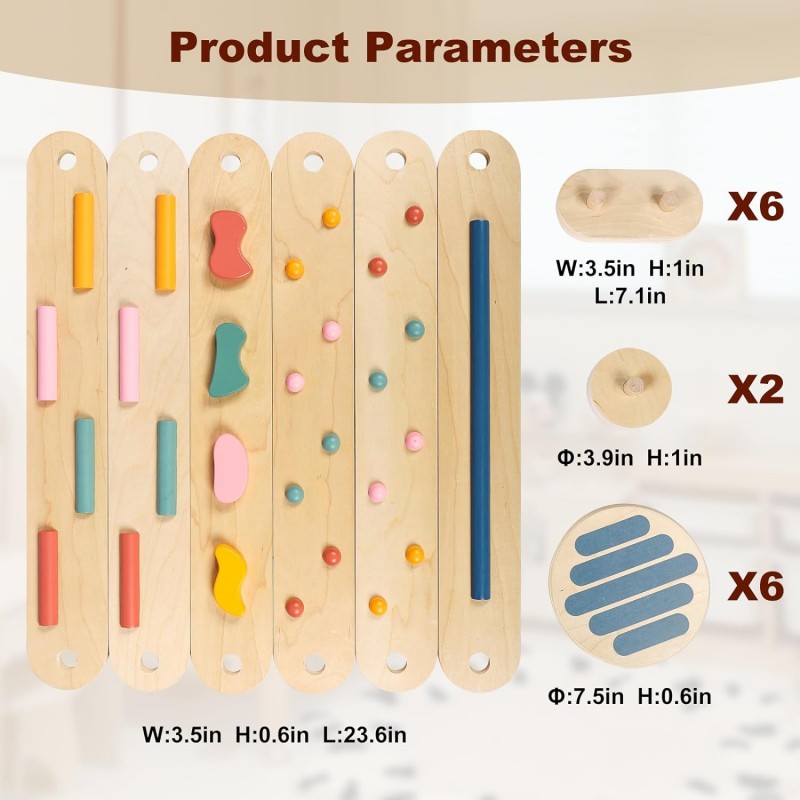 Tabla de equilibrio de madera con viga de equilibrio, peldaños, juguete Montessori para niños de 3 a 5 años, habilidades motoras gruesas, coordinación, gimnasia, carrera de obstáculos, regalo para interiores y exteriores, 6 piezas