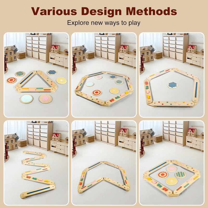 Tabla de equilibrio de madera con viga de equilibrio, peldaños, juguete Montessori para niños de 3 a 5 años, habilidades motoras gruesas, coordinación, gimnasia, carrera de obstáculos, regalo para interiores y exteriores, 6 piezas