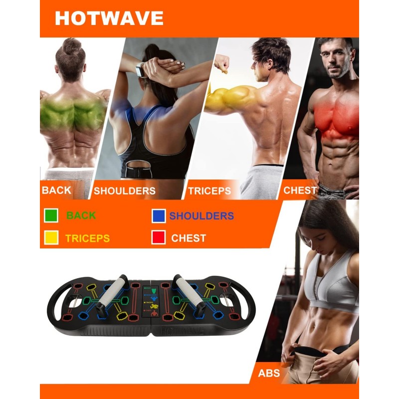 HOTWAVE Push Up Board Fitness, Barra de Push Up Plegable portátil 20 en 1 en el Gimnasio en casa, manijas de Pushup para el Piso. Equipo de entrenamiento de fuerza profesional para hombres y mujeres, patente pendiente