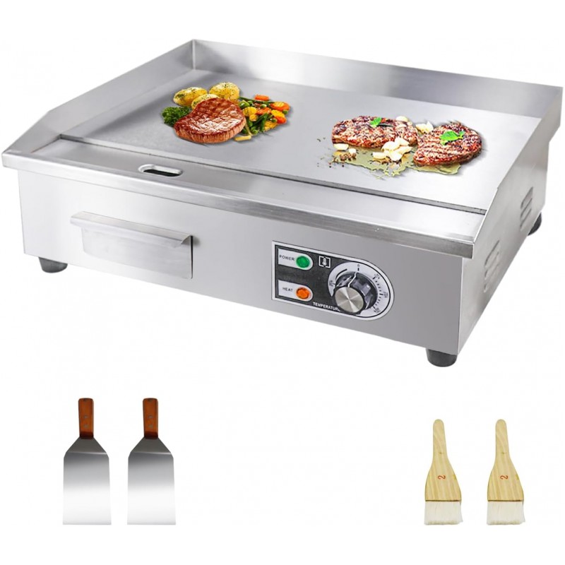 Plancha eléctrica comercial de 22",Plancha eléctrica de encimera plana,Parrilla eléctrica de 110V 1600W,Parrilla antiadherente de acero inoxidable Teppanyaki para restaurante,Control de temperatura ajustable