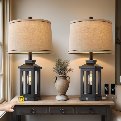 Lámpara de mesa retro de 23,75 pulgadas, color ne...