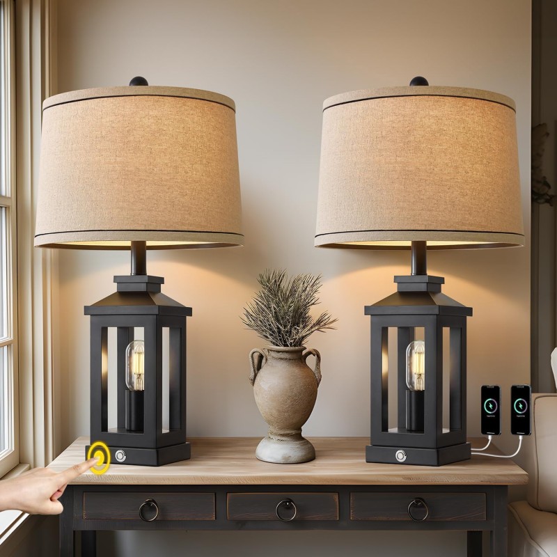 Lámpara de mesa retro de 23,75 pulgadas, color ne...